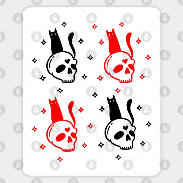 Magic Skull Cat | Black and Red Version Sticker by BluKat